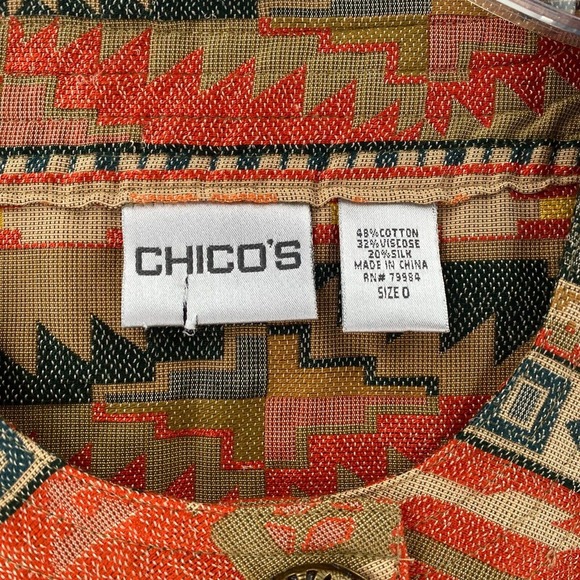 Chicos Jacket Womens Size XS Cropped Aztec Print Tan Red Green Metal Buttons - Picture 9 of 13